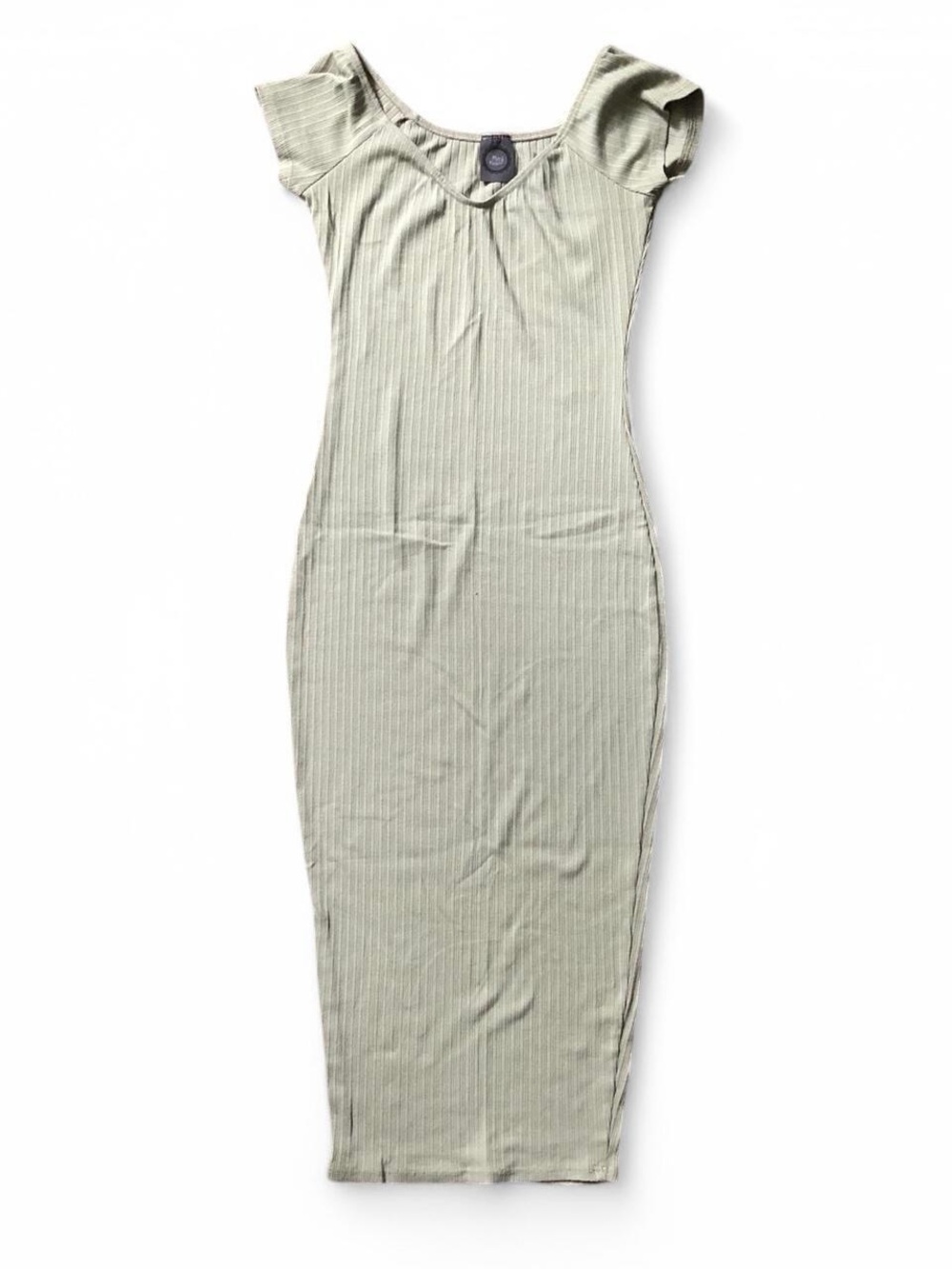 Sage Green Ribbed Midi Dress with Cap Sleeves